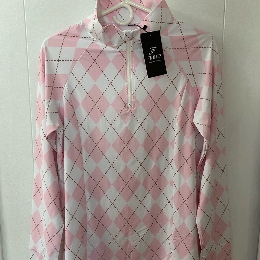 Pink and White Argyle Women's Top